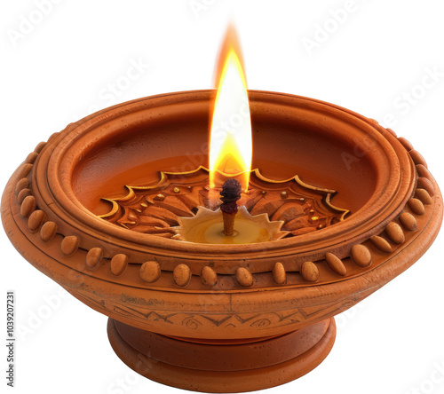Clay diya with flame