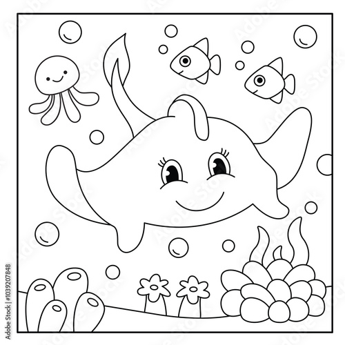 Cute stingray coloring page for kids