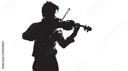 A man playing Violin silhouette isolated on white background