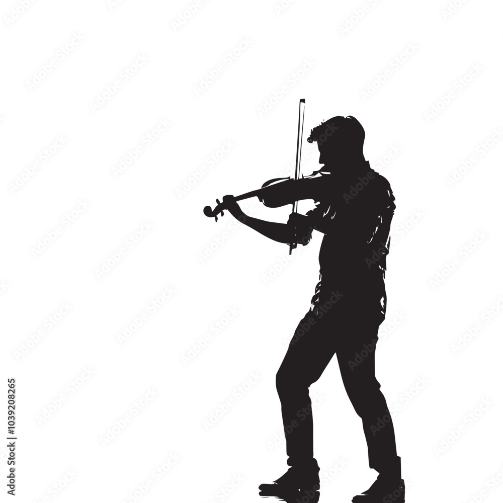 Fototapeta premium A man playing Violin silhouette isolated on white background