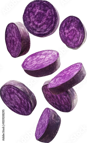 Purple potato slices falling