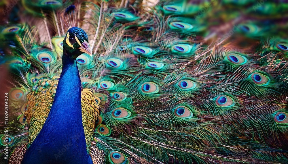 Naklejka premium A beautiful peacock with colorful feathers