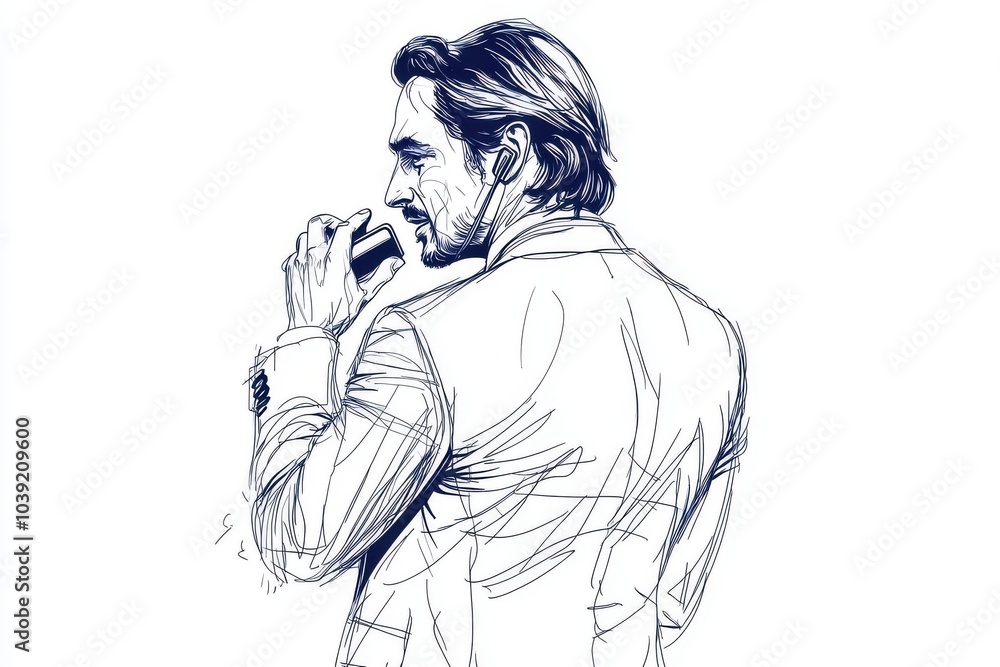 Stylized sketch of a man in a suit, holding a drink, isolated on white background. Stylized sketch of a man in a suit, holding a drink, isolated on white background.