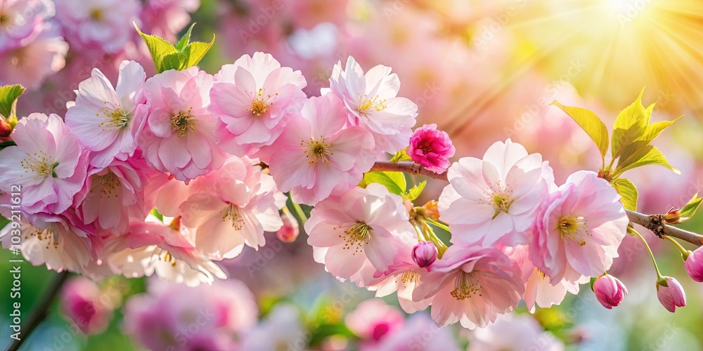 A cluster of delicate pink blossoms, each petal a soft, velvety whisper, basks in the golden glow of a springtime sun. A cluster of delicate pink blossoms, each petal a soft, velvety whisper, basks in the golden glow of a springtime sun.