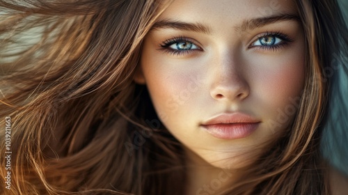 Natural Beauty with Flowing Hair and Stunning Eyes