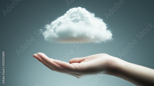 A hand holding a fluffy cloud, symbolizing dreams and imagination.