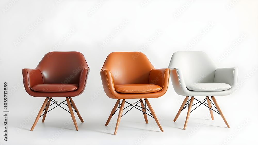 Three chairs are shown in a row, with the middle chair being the most prominent Three chairs are shown in a row, with the middle chair being the most prominent