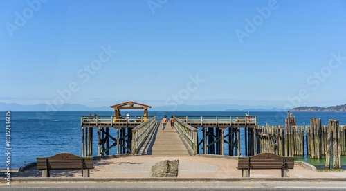 Wooden pier at Davis Bay, Sechelt, British Columbia on the Sunshine Coast in Canada
