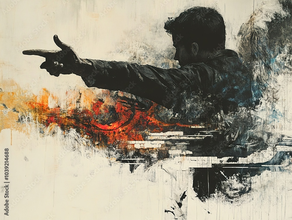 Silhouette of a Man Pointing in Abstract Painting Silhouette of a Man Pointing in Abstract Painting