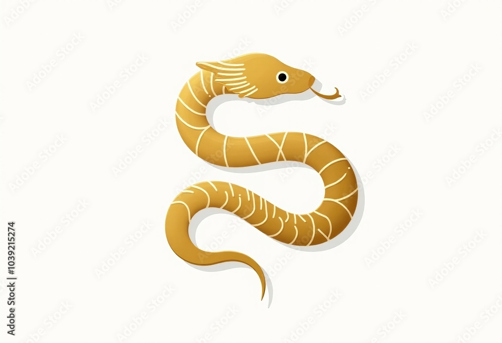 Fototapeta premium Stylized Golden Snake Vector Art: Curvy S-Shape with Segmented Body, Forked Tongue, and Symbolic Elegance in Minimalist Design 