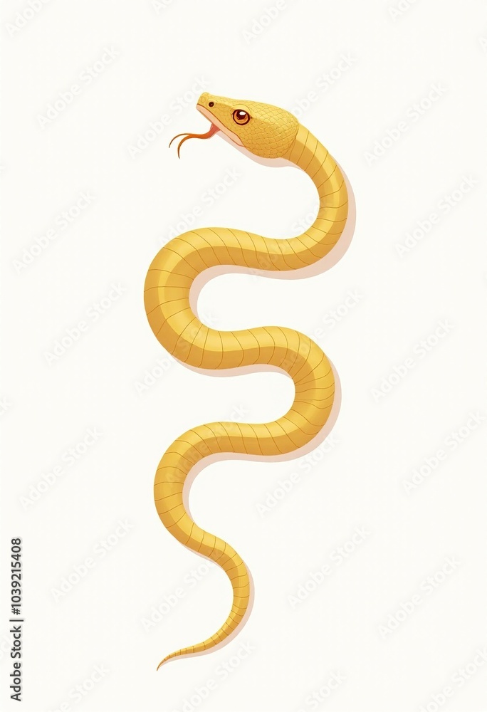 Fototapeta premium Golden Snake Minimalist Illustration: Elegant S-Shape Design with Stylized Scales and Traditional Wave Patterns on a Clean White Background 
