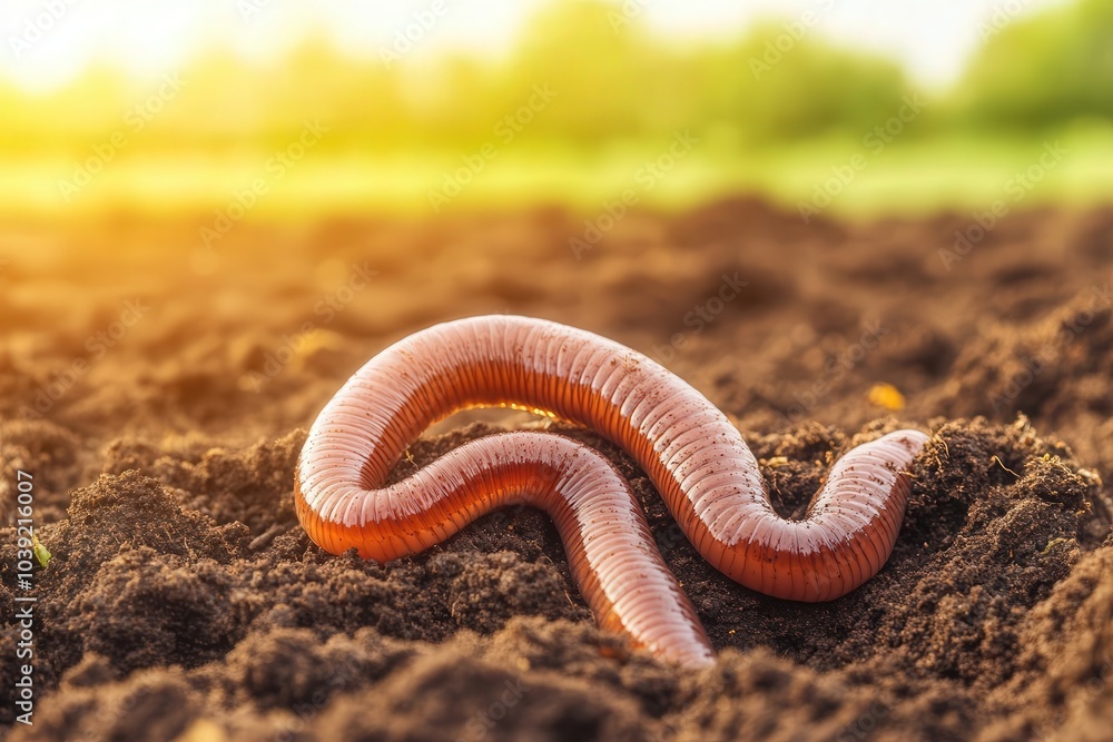 A close-up of a worm on rich, brown earth, illuminated by warm sunlight, highlighting soil health and biodiversity. A close-up of a worm on rich, brown earth, illuminated by warm sunlight, highlighting soil health and biodiversity.