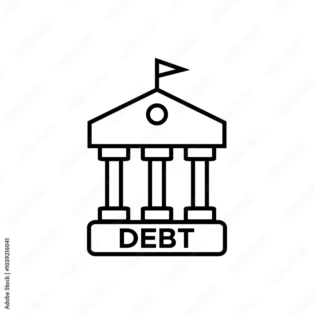 Debt word written on bank office or building icon with flag vector illustration 
