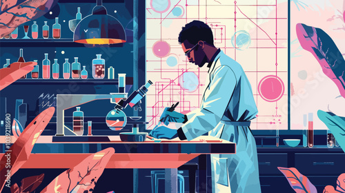 A scientist closely examining a specimen under a microscope, symbolizing curiosity-driven scientific discovery, Curiosity