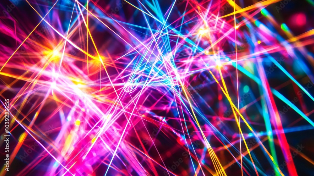 Fototapeta premium Abstract colorful neon light streaks on black background.