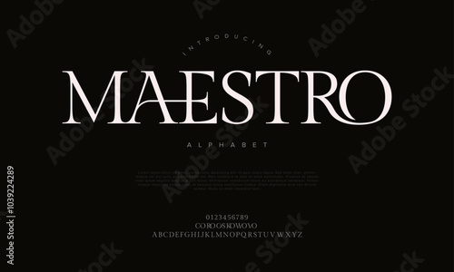 Maestro typography beauty fashion elegant minimalist serif italic fonts decorative wedding vintage retro logos. Minimal luxury font alphabet logo. Vector illustration
