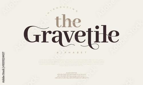 Gravetile typography beauty fashion elegant minimalist serif italic fonts decorative wedding vintage retro logos. Minimal luxury font alphabet logo. Vector illustration