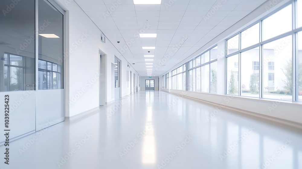 Empty White Corridor with Windows and Light Empty White Corridor with Windows and Light