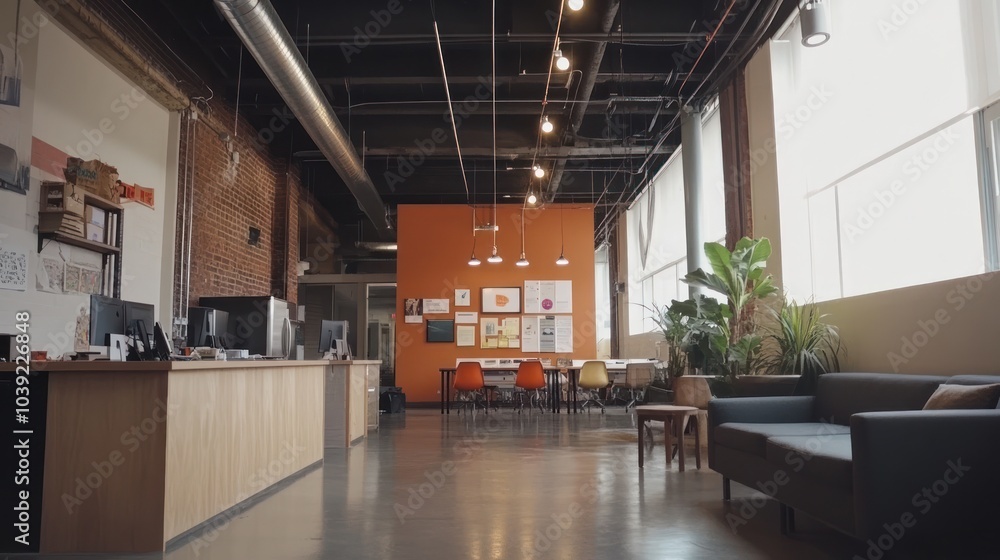 A dynamic tech startup incubator in an urban community, featuring flexible office spaces, high-speed internet, and mentorship programs, with entrepreneurs collaborating on new ideas.