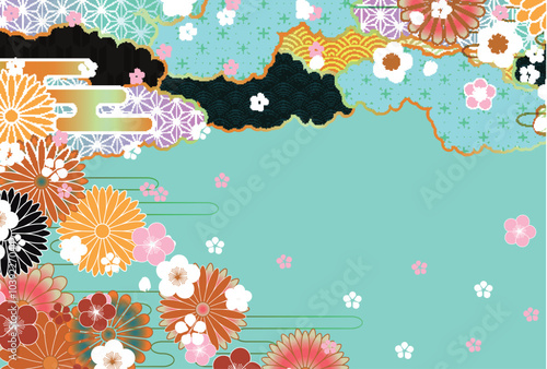 和柄　桜　梅　年賀状　背景	