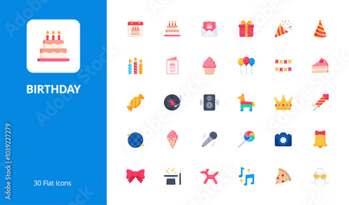 Birthday and party icon set with flat style