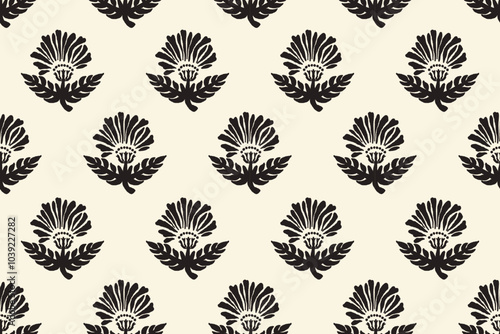 floral ethnic ikat seamless pattern traditional design for background, carpet, wallpaper, clothing, wrapping, fabric, vector illustration, embroidery style, Ajrakh, block print, batik print allovers