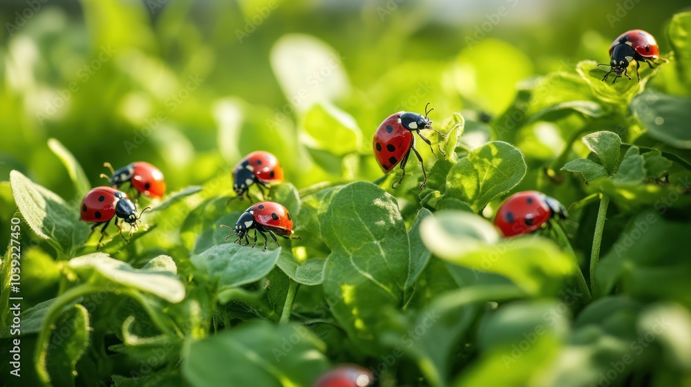 A farm using integrated pest management, with natural predators like ladybugs and birds controlling pests, while diverse crop rotations enhance soil health and reduce the need for chemicals A farm using integrated pest management, with natural predators like ladybugs and birds controlling pests, while diverse crop rotations enhance soil health and reduce the need for chemicals