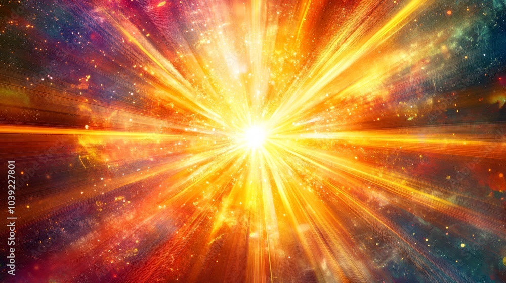 Abstract cosmic explosion with bright rays and golden sparkles. Abstract cosmic explosion with bright rays and golden sparkles.