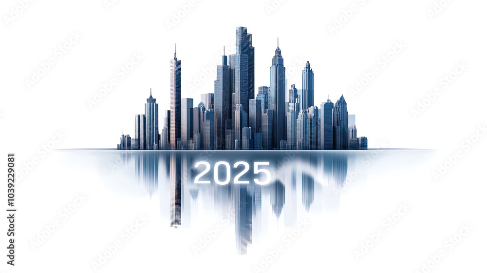 Fototapeta premium silhouette of modern city skyline and reflection with numbers 