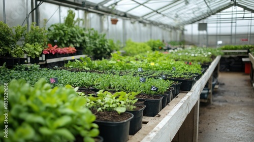 A greenhouse utilizing integrated pest management techniques, with beneficial insects like parasitic wasps keeping harmful pests under control, ensuring healthy plant growth without pesticides