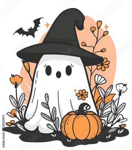 Cute ghost in a witch hat photo