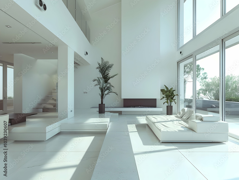 Modern White Living Room Interior Design 3D Illustration Modern White Living Room Interior Design 3D Illustration