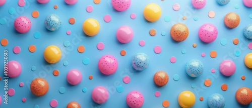 Colorful Polka Dot Patterns on Blue Background