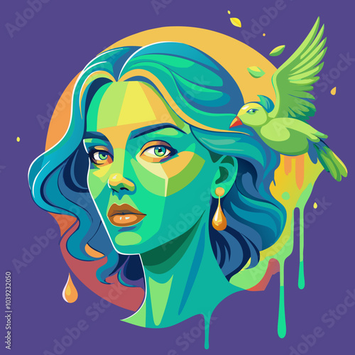 Multiple Exposure of young woman and hummingbirds