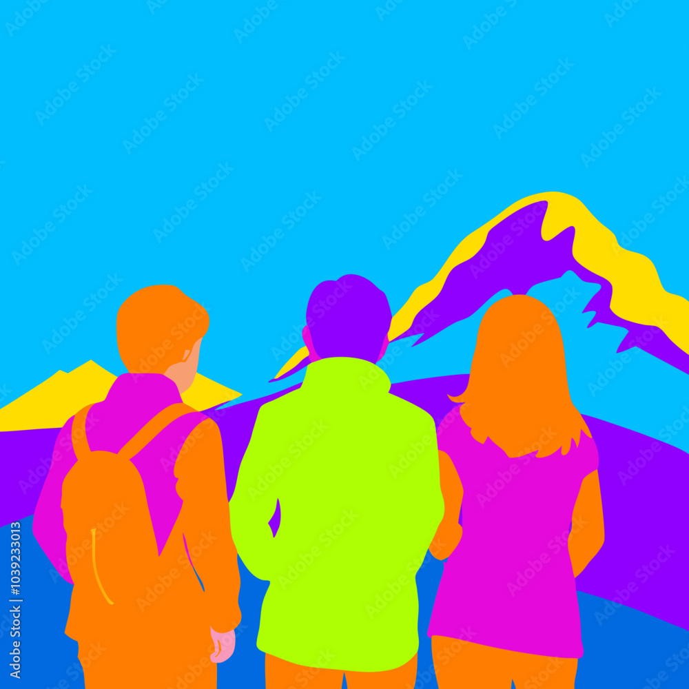 Silhouettes of hikers At Sunrise Silhouettes of hikers At Sunrise