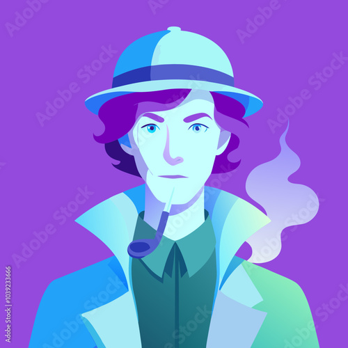 A man dressed like Sherlock Holmes holding a magnifying glass