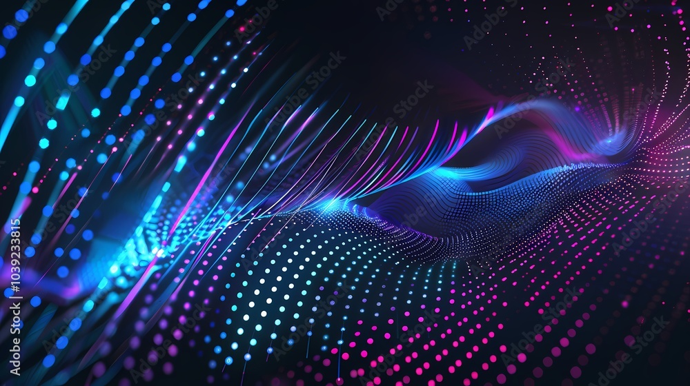 digital technology blue purple audio sound wave dots poster background digital technology blue purple audio sound wave dots poster background