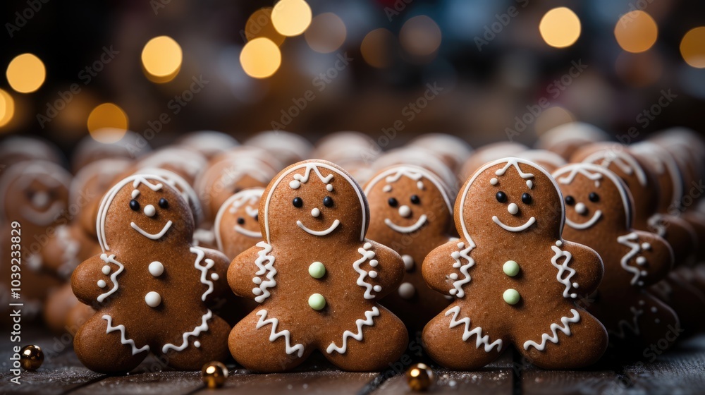 Many gingerbread men cookies closeup Many gingerbread men cookies closeup