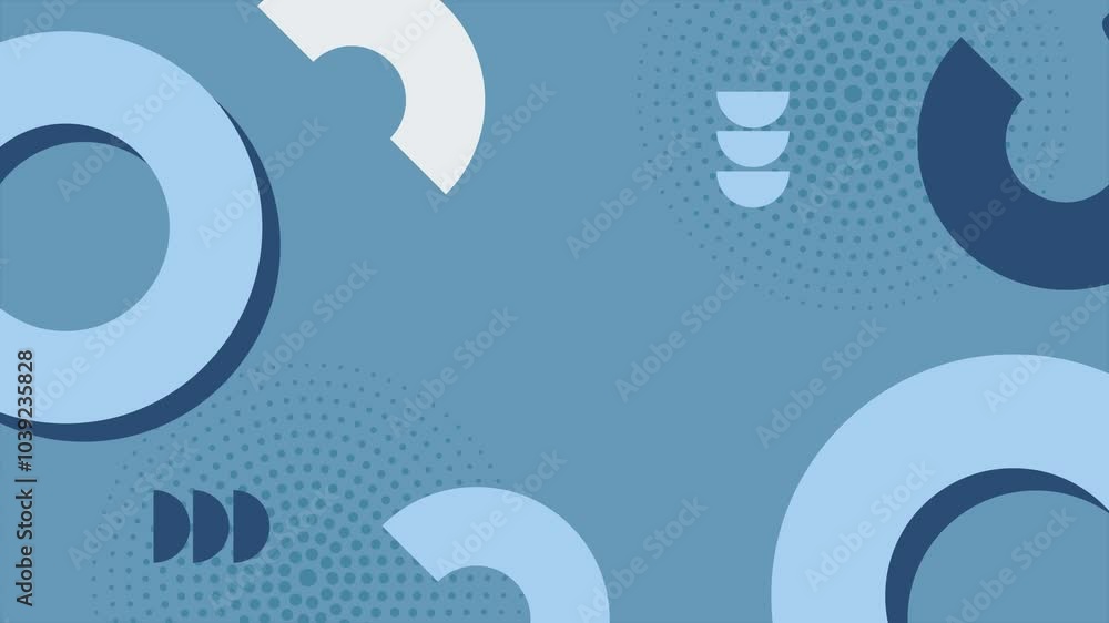 Dynamic blue geometric background featuring circular patterns and shapes seamless 4k video background motion pop art design Dynamic blue geometric background featuring circular patterns and shapes seamless 4k video background motion pop art design