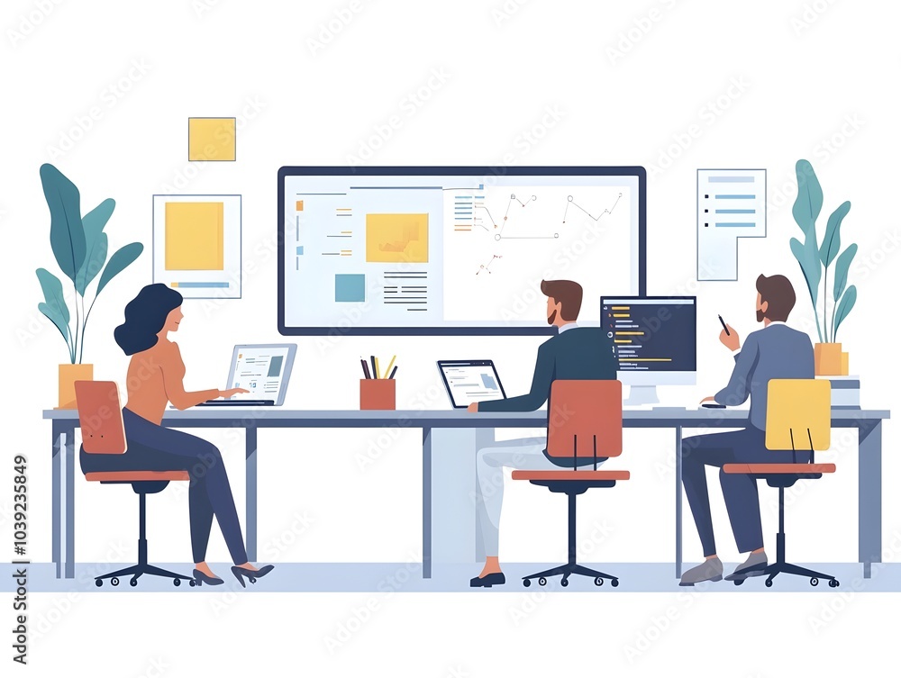 Collaborative Office Environment with Digital Devices Facilitating Teamwork and Productivity