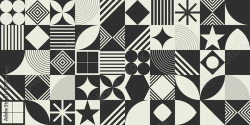 Geomatric shape seamless pattern vintage retro style creative texture background 70s 80s 90s halftone abstract circle repeatable grid
