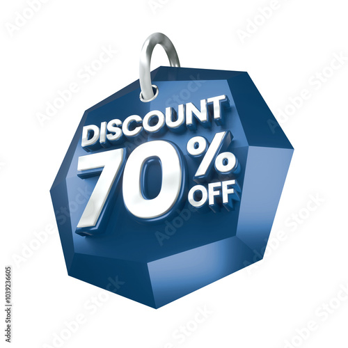 3d sales blue and white discount price tag for composition 70 percent, amazing for product promotion