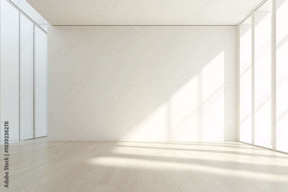 Fototapeta premium Minimalist Interior Design: Empty Room with Sunlight and Large Windows