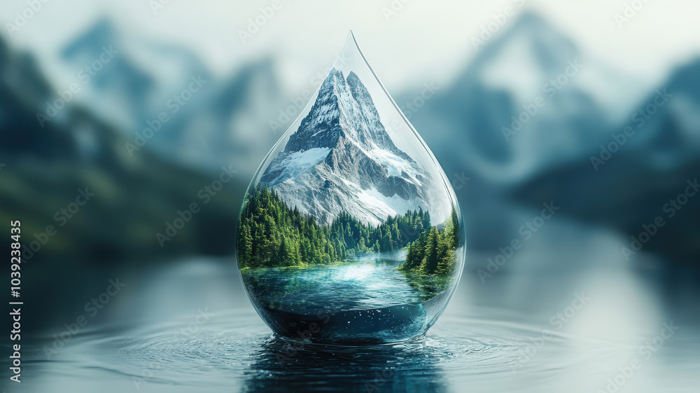 A glass filled with water and mountains. The water is in the shape of a mountain. The mountains are in the background. The water is calm and peaceful A glass filled with water and mountains. The water is in the shape of a mountain. The mountains are in the background. The water is calm and peaceful