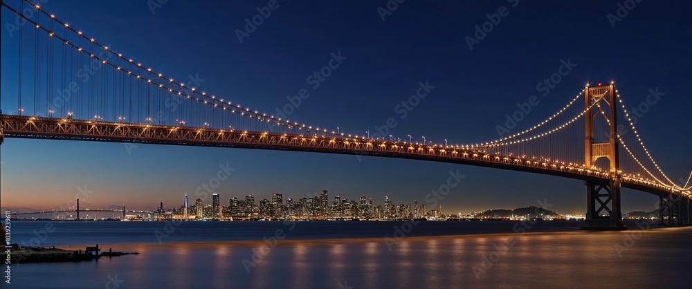 Fototapeta premium stunning view of a suspension bridge at dusk