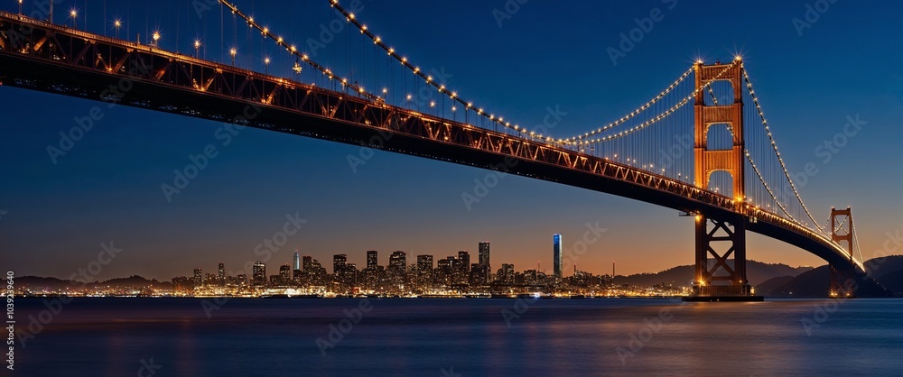 Fototapeta premium stunning view of a suspension bridge at dusk