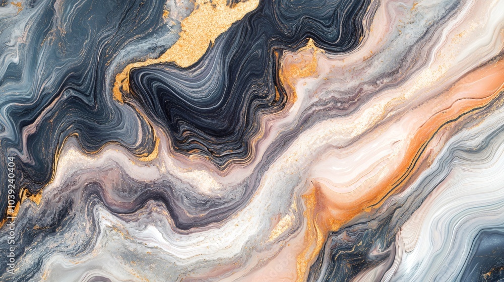 Abstract Marble Swirls with Gold Glitter in Grey, Peach, and Black Colors. Abstract Marble Swirls with Gold Glitter in Grey, Peach, and Black Colors.