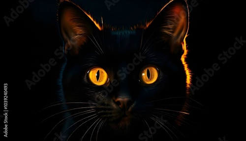 black cat with eyes