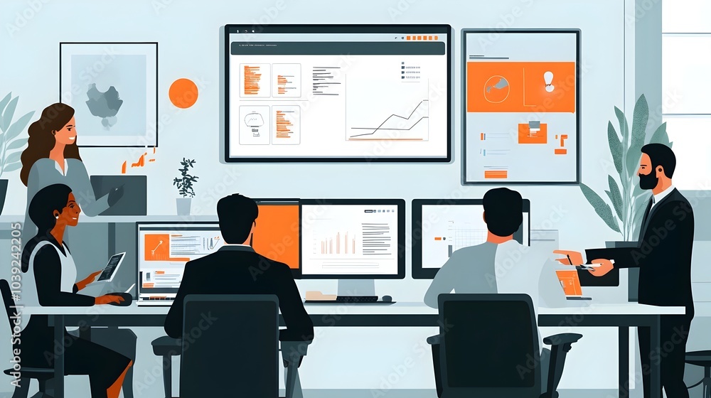 People Collaborating in Modern Office Environment Using Digital Devices People Collaborating in Modern Office Environment Using Digital Devices