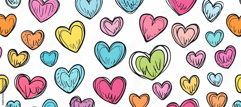 Cute Images - A colorful pattern of hand-drawn hearts in various sizes and colors on a white background. Cute Images - A colorful pattern of hand-drawn hearts in various sizes and colors on a white background.